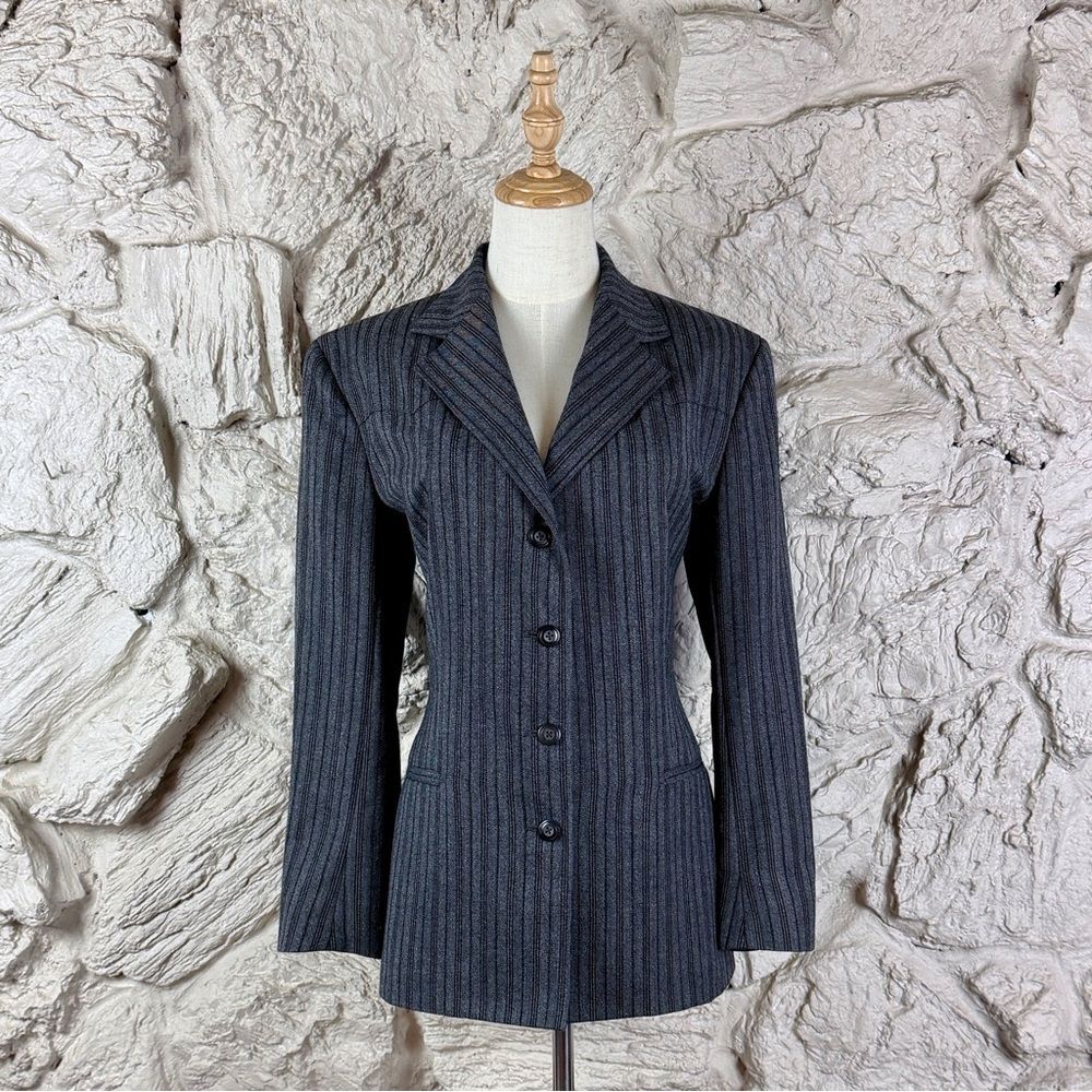 Ralph Lauren Country c. 1990s Wool Blazer Gunmetal Ticking Stripe | 6